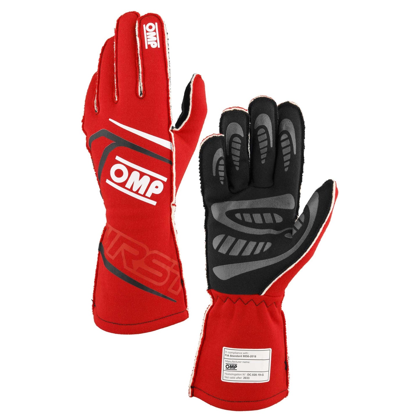 OMP Racing FIRST Gloves FIA 8856-20 18 MY2025 Red