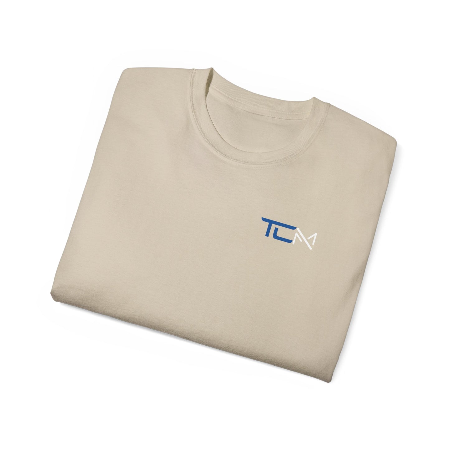 TruCrane Motorsports Heavy Cotton Tee TCM Logo Front - Large Back - Blue/White