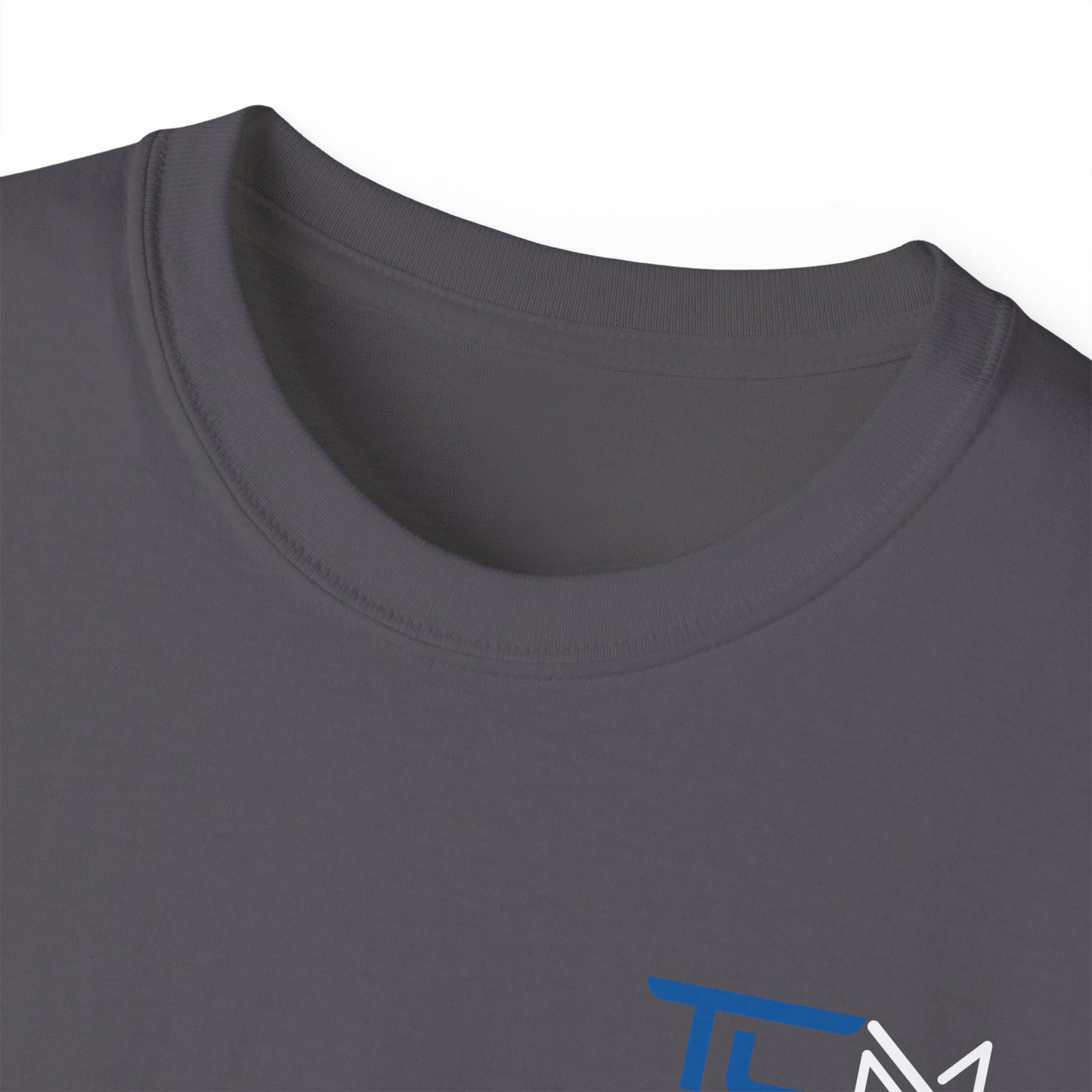 TruCrane Motorsports Heavy Cotton Tee TCM Logo Front - Large Back - Blue/White