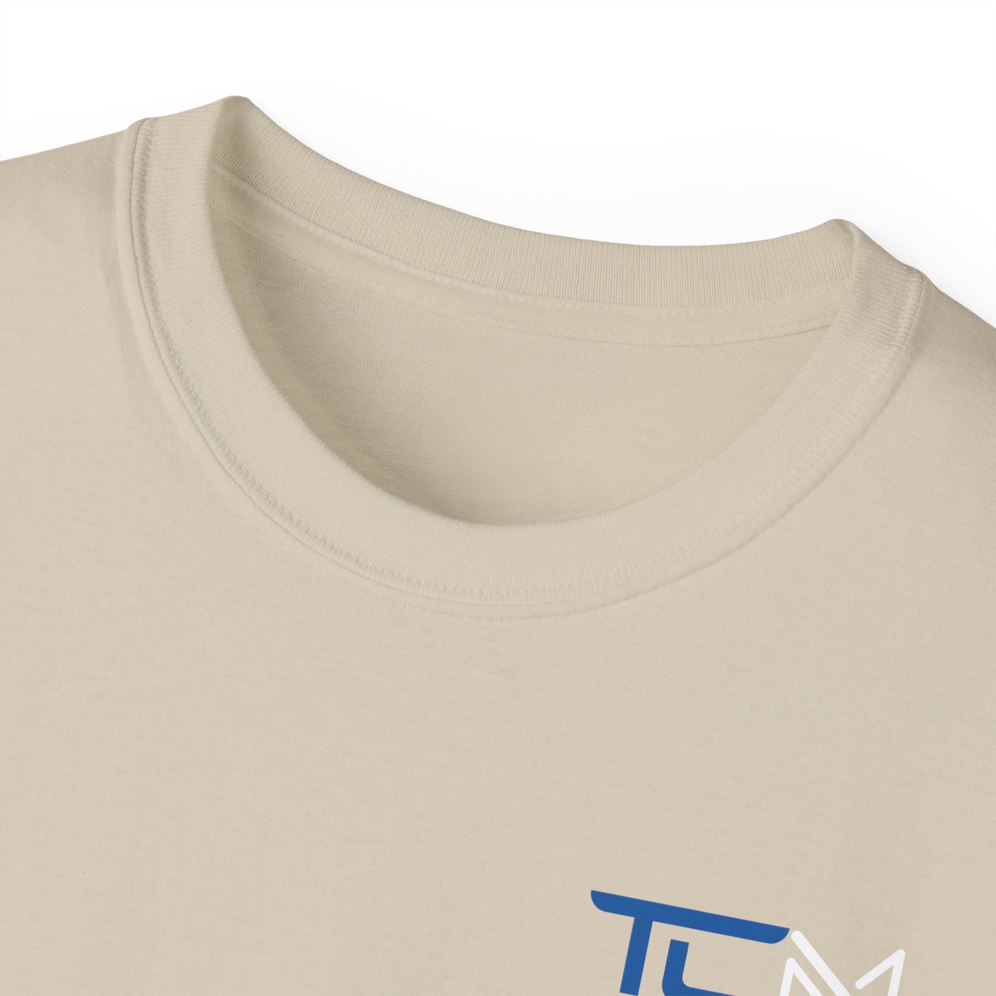 TruCrane Motorsports Heavy Cotton Tee TCM Logo Front - Large Back - Blue/White