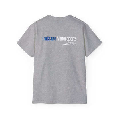 TruCrane Motorsports Heavy Cotton Tee TCM Logo Front - Large Back - Blue/White