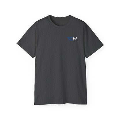 TruCrane Motorsports Heavy Cotton Tee TCM Logo Front - Large Back - Blue/White