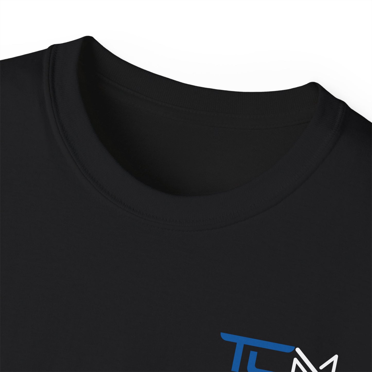 TruCrane Motorsports Heavy Cotton Tee TCM Logo Front - Large Back - Blue/White