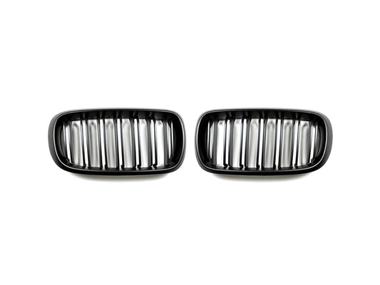 AutoTecknic Dual-Slats Stealth Black Front Grille Set BMW  F15 X5 | F85 X5M & F16 X6 | F86 X6M