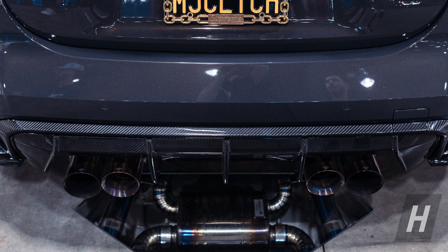 Horizon Motorsport Performance V1 Rear Diffuser Outer Trim Piece w/ Carbon Tow Hook Replacement Cover BMW G80 M3 | G82 / G83 M4