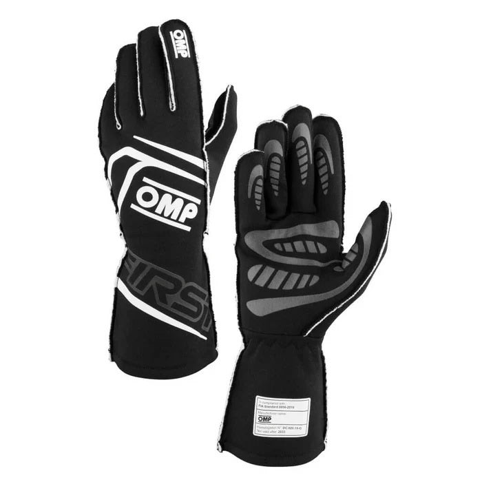 OMP Racing FIRST Gloves FIA 8856-20 18 MY2025 Black