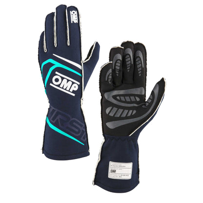 OMP Racing FIRST Gloves FIA 8856-20 18 MY2025 Navy Blue / Tiffany Blue