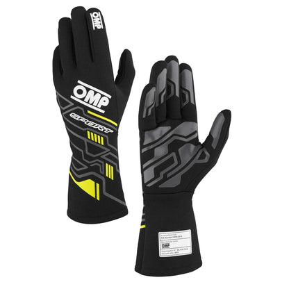 OMP Racing SPORT Gloves FIA 8856-20 18 MY2025 Black / Fluo Yellow