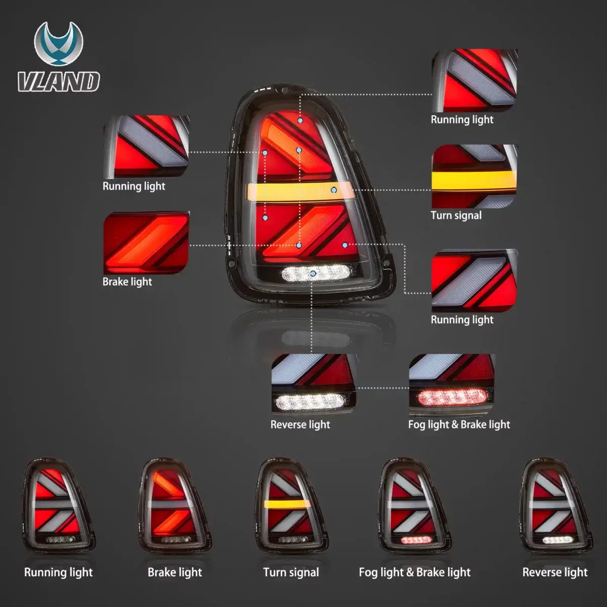 Vland LED Tail Lights With Amber Sequential Turn Signal Mini Cooper 2th Gen R56 R57 R58 R59