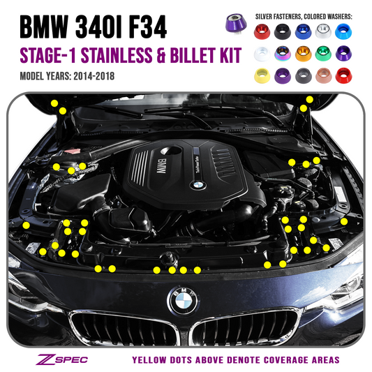 ZSPEC Stage-1 Dress Up Bolts Fastener Kit for BMW 340i F30/F34 3.0T, Stainless & Billet