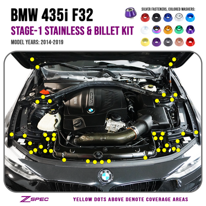 ZSPEC Stage-1 Dress Up Bolts Fastener Kit for '14-19 BMW 435i F32 3.0T, Stainless & Billet