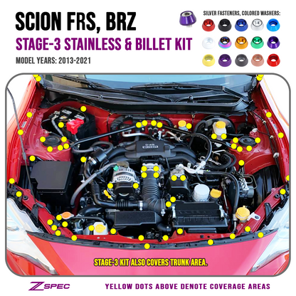 ZSPEC Stage-3 Dress Up Bolts Fastener Kit for Scion FRS Subaru BRZ Toyota GT86 Stainless & Billet