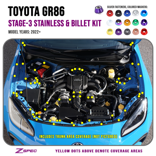 ZSPEC Stage-3 Dress Up Bolts Fastener Kit for Toyota GR86 & Subaru BRZ, Stainless & Billet