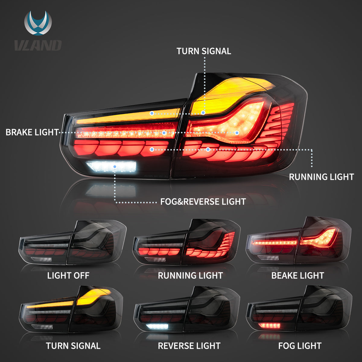 Vland OLED Tail Lights 12-19 BMW 3 Series  F30 F35 F80